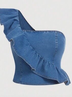 Shein Mod Denim One Shoulder Ruffle Top - 4XL